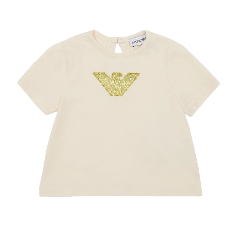 EMPORIO ARMANI T-shirt in jersey con maxi aquila beige neonata