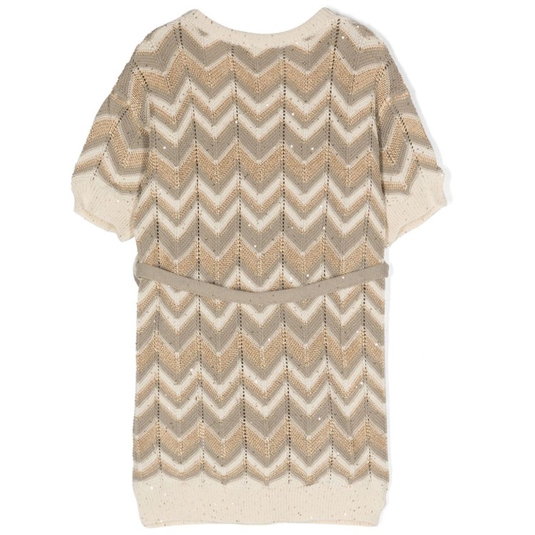 MISSONI Abito maglia cotone corto con cintura beige bambina