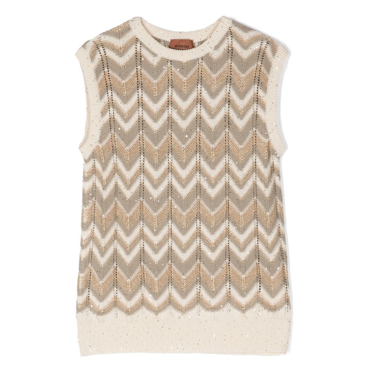 MISSONI Top giromanica motivo a zig zag beige multicolor bambina