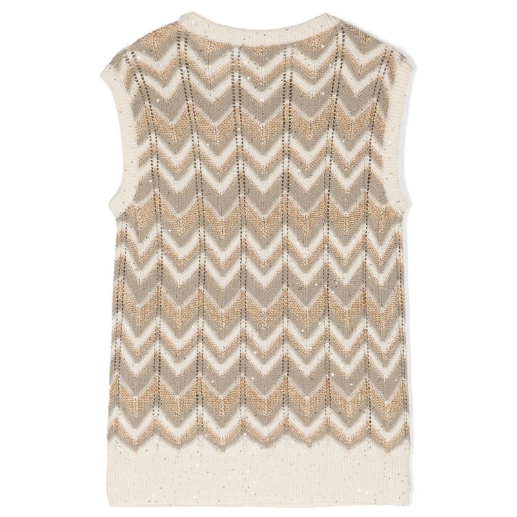 MISSONI Top giromanica motivo a zig zag beige multicolor bambina