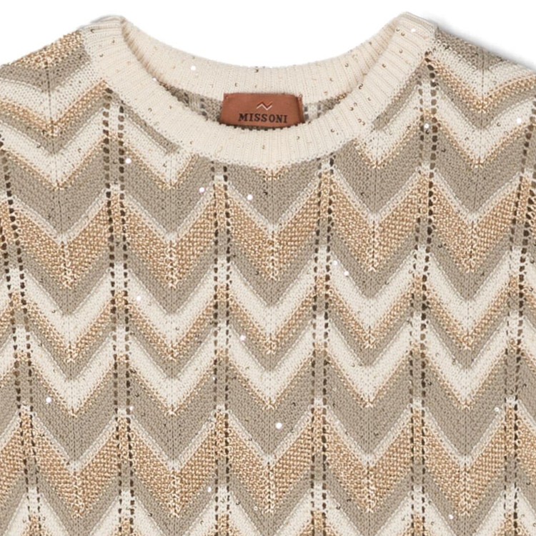 MISSONI Top giromanica motivo a zig zag beige multicolor bambina