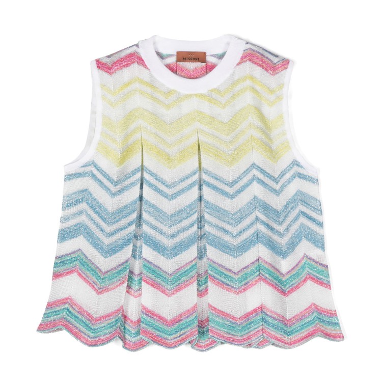 MISSONI Top smanicato motivo a zig zag bianco multicolor bambina