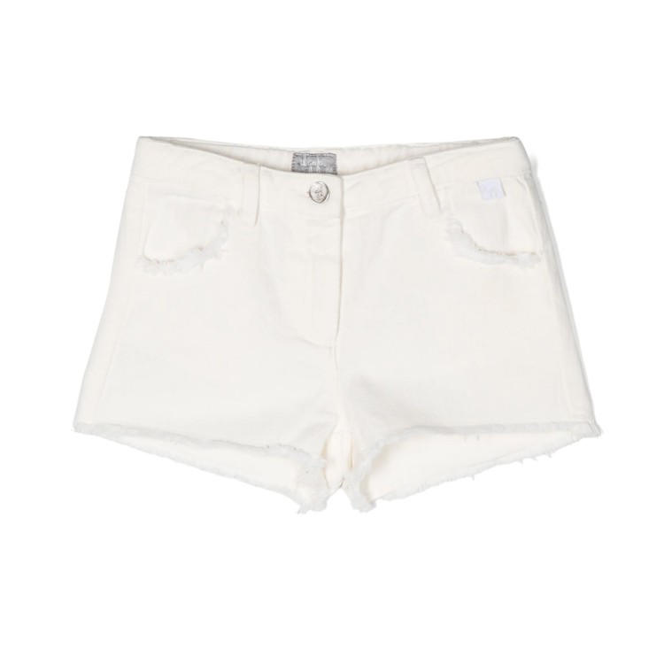 IL GUFO Short in morbido bull 100% cotone  di colore bianco latte bambina