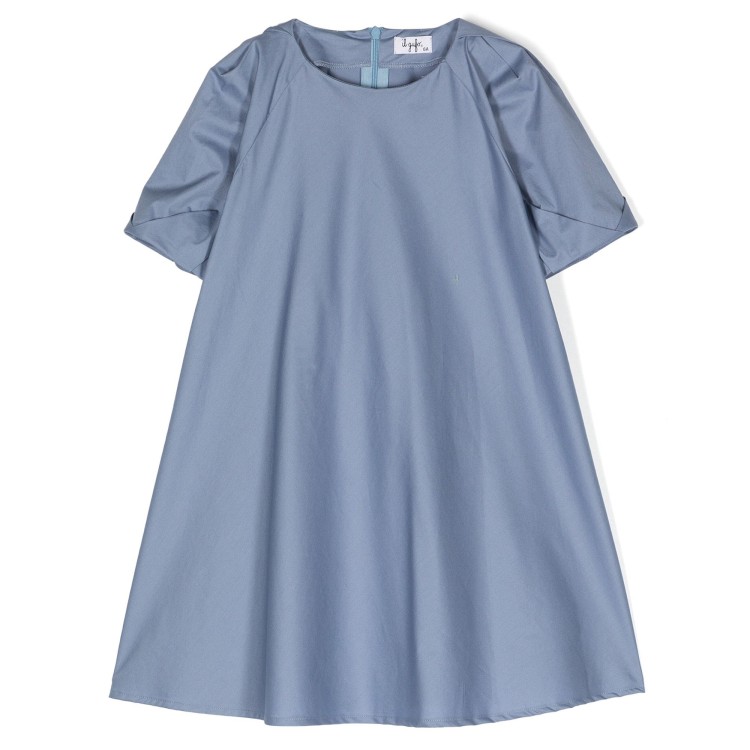 IL GUFO Vestito in popeline di cotone stretch blu polvere bambina