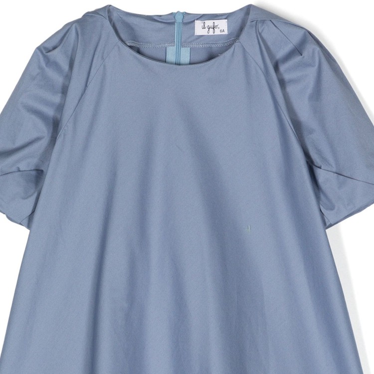 IL GUFO Vestito in popeline di cotone stretch blu polvere bambina