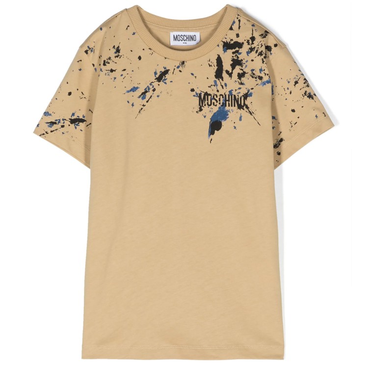 MOSCHINO T-shirt con stampa cotone sabbia bambino