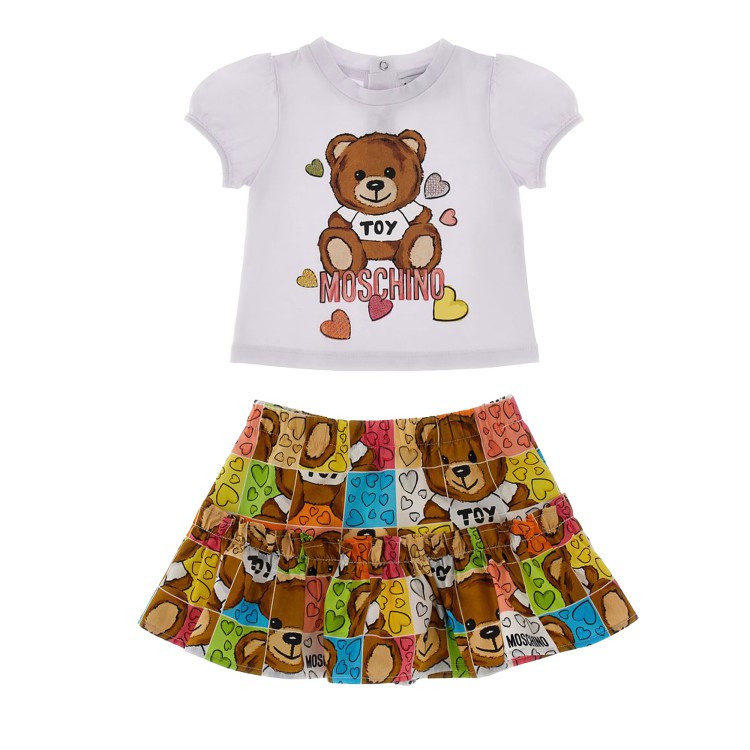 MOSCHINO Set con T-shirt gonna Teddy Bear bianca bambina