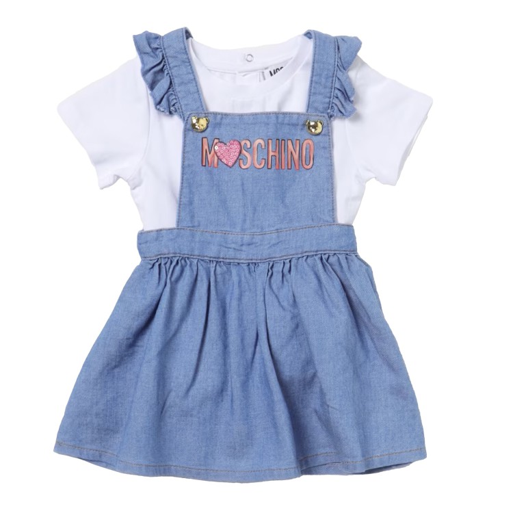 MOSCHINO Abito a salopette denim con stampa neonata