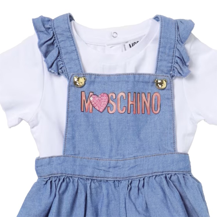 MOSCHINO Abito a salopette denim con stampa neonata