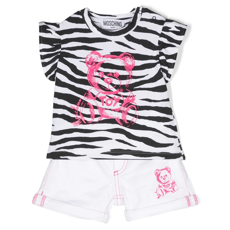 MOSCHINO Set shorts con stampa Teddy Bear bianco nero neonata