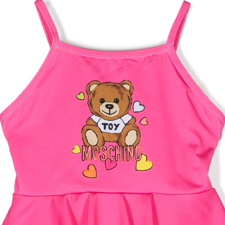 MOSCHINO Costume intero con motivo Teddy Bear fucsia neonata