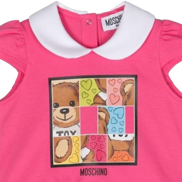 MOSCHINO Completo abito e pantaloncini con stampa fuxia neonata