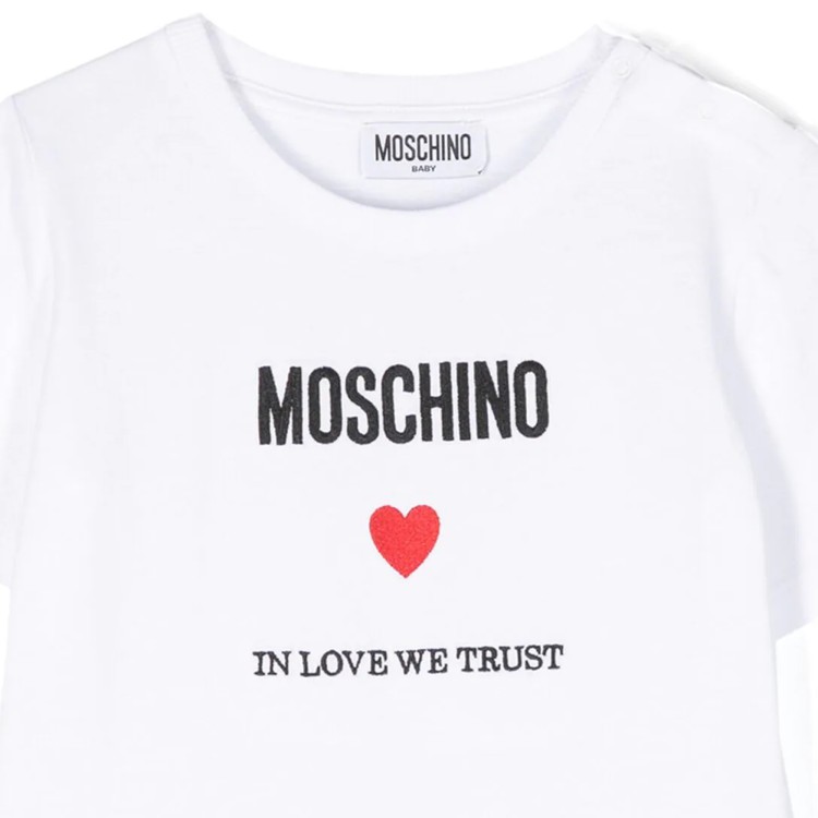 MOSCHINO Abito svasato con ricamo  bianco/nero cotone neonata