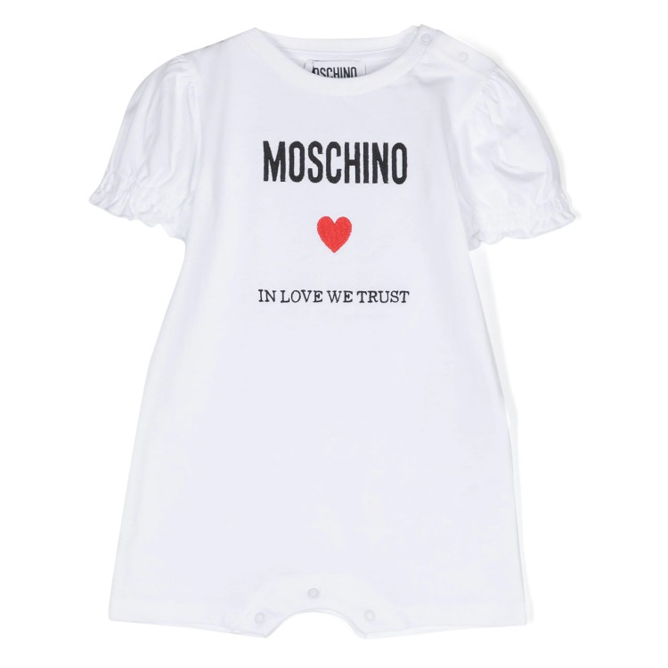 MOSCHINO Pagliaccetto con stampa bianco cotone neonato