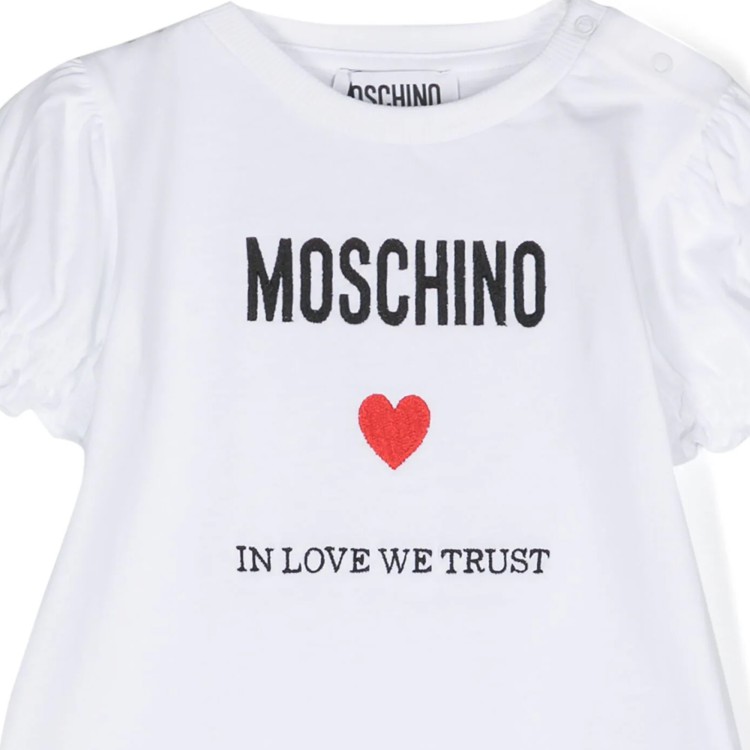 MOSCHINO Pagliaccetto con stampa bianco cotone neonato