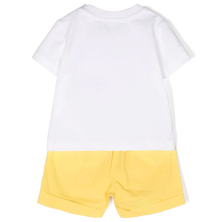 MOSCHINO Set top e shorts denim con applicazione bianco giallo neonato