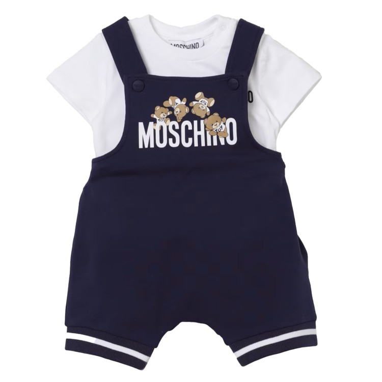 MOSCHINO Set neonato Teddy Bear bianco blu neonato