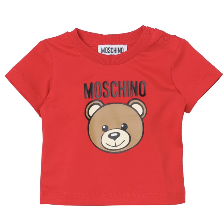 MOSCHINO T-shirt con stampa Teddy Bear rossa neonato