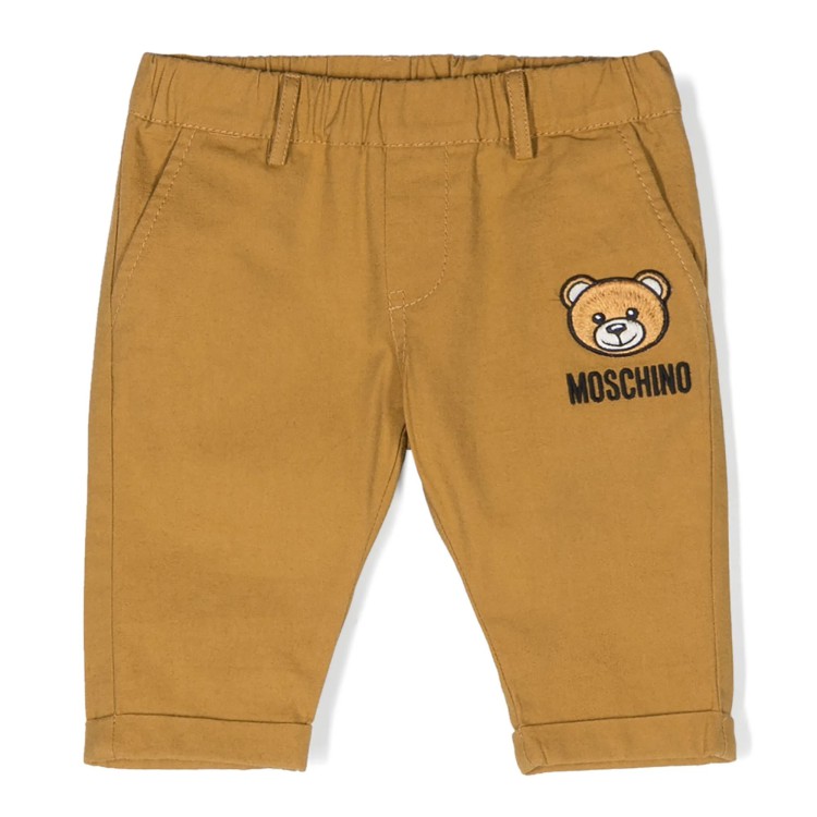 MOSCHINO Pantaloni con applicazione Leo Teddy cammello neonato