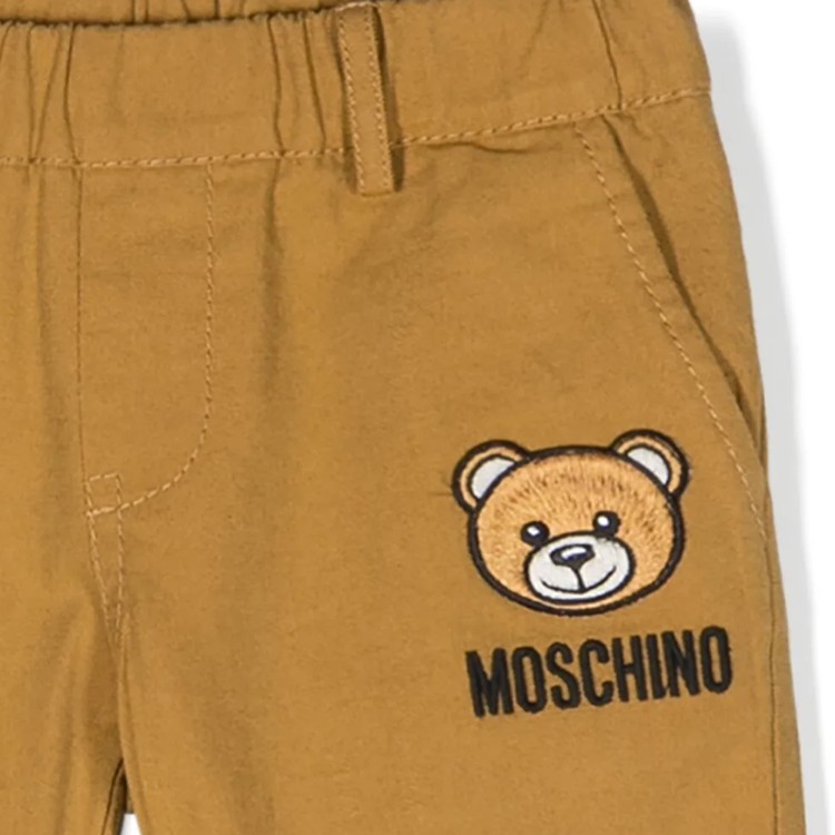 MOSCHINO Pantaloni con applicazione Leo Teddy cammello neonato