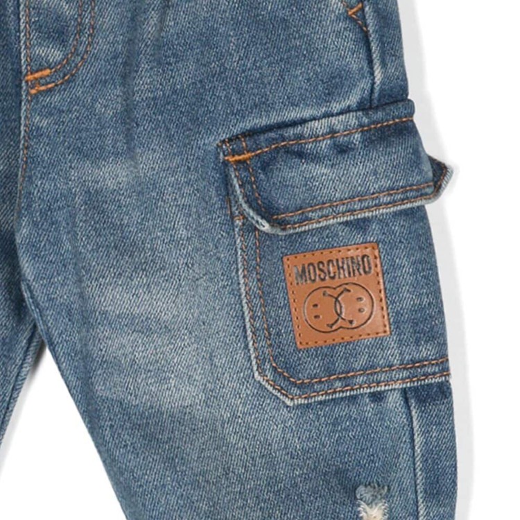 MOSCHINO Jeans affusolati con tascone neonato