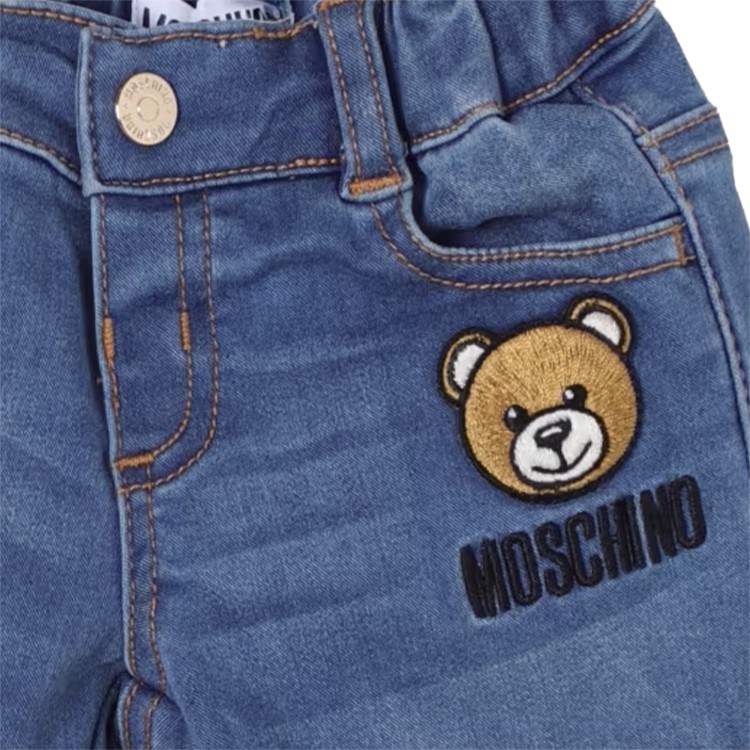 MOSCHINO Shorts denim con applicazione Teddy Bear neonato