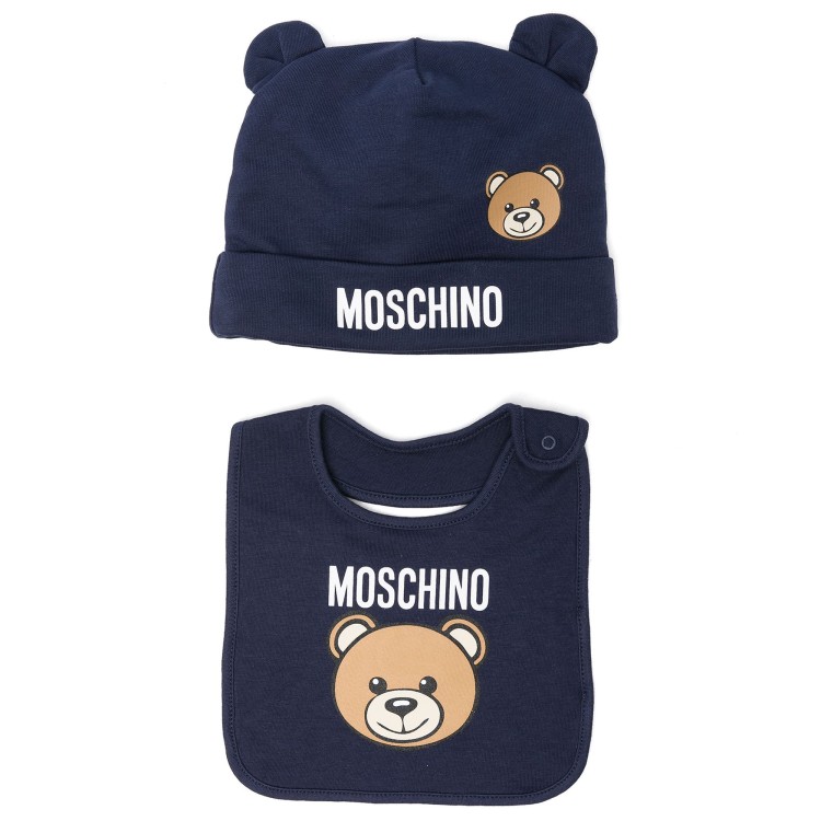 MOSCHINO Set berretto con motivo Teddy Bear blu neonato