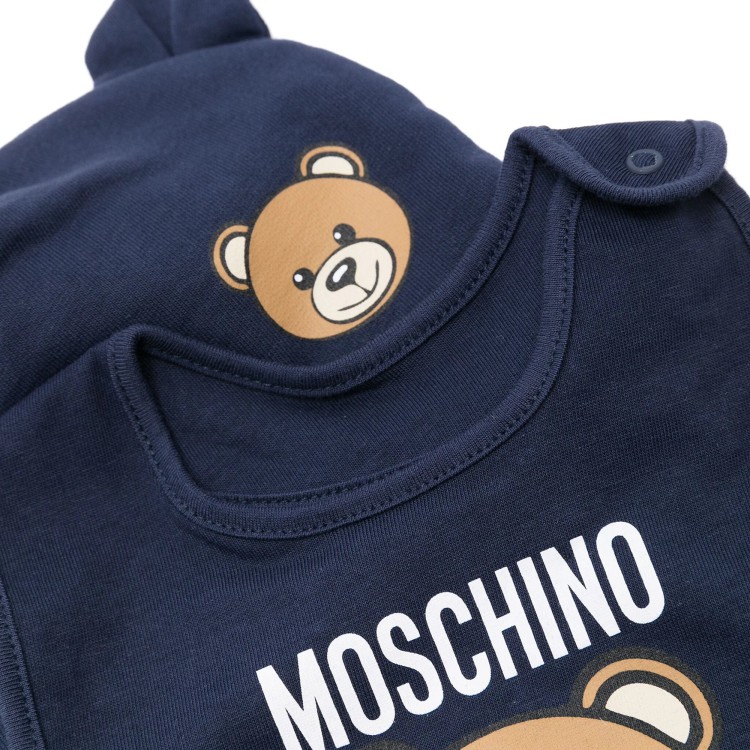 MOSCHINO Set berretto con motivo Teddy Bear blu neonato