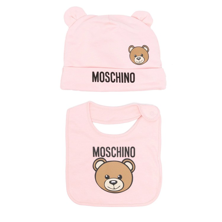 MOSCHINO Set berretto con motivo Teddy Bear rosa neonata