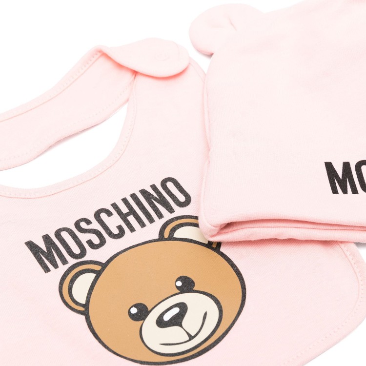 MOSCHINO Set berretto con motivo Teddy Bear rosa neonata