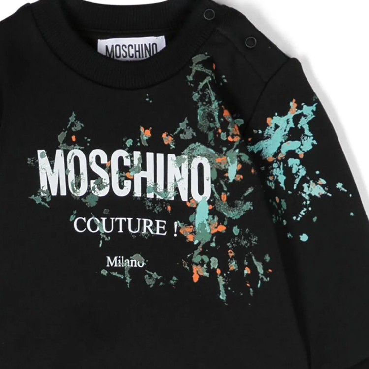 MOSCHINO Tuta sportiva con stampa nera neonato