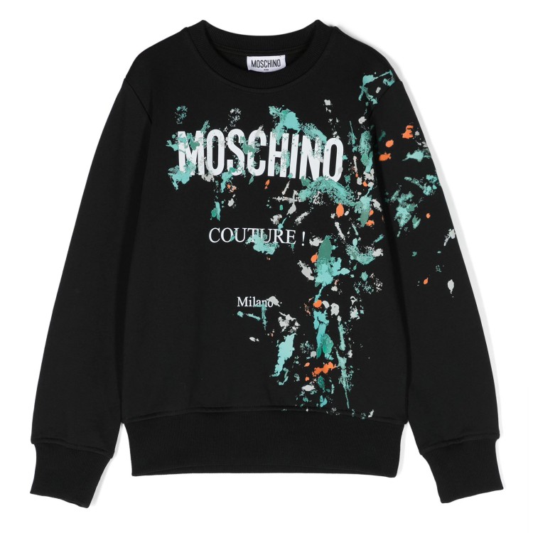 MOSCHINO Felpa con stampa effetto vernice nero bambini