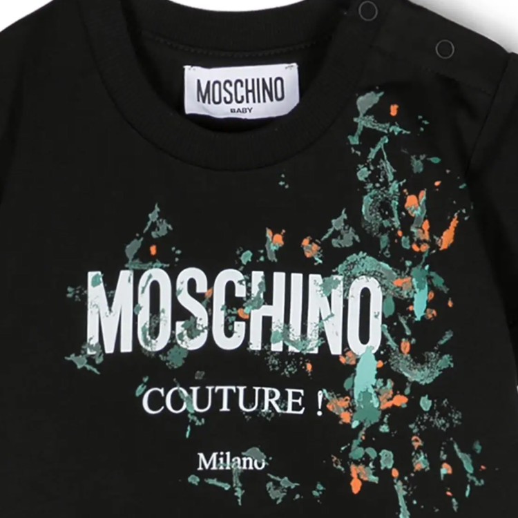 MOSCHINO T-shirt girocollo con stampa vernice nera neonato