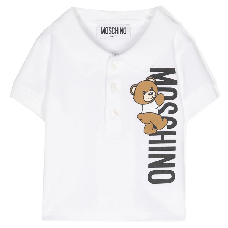 MOSCHINO Polo con stampa Teddy Bear bianco neonato