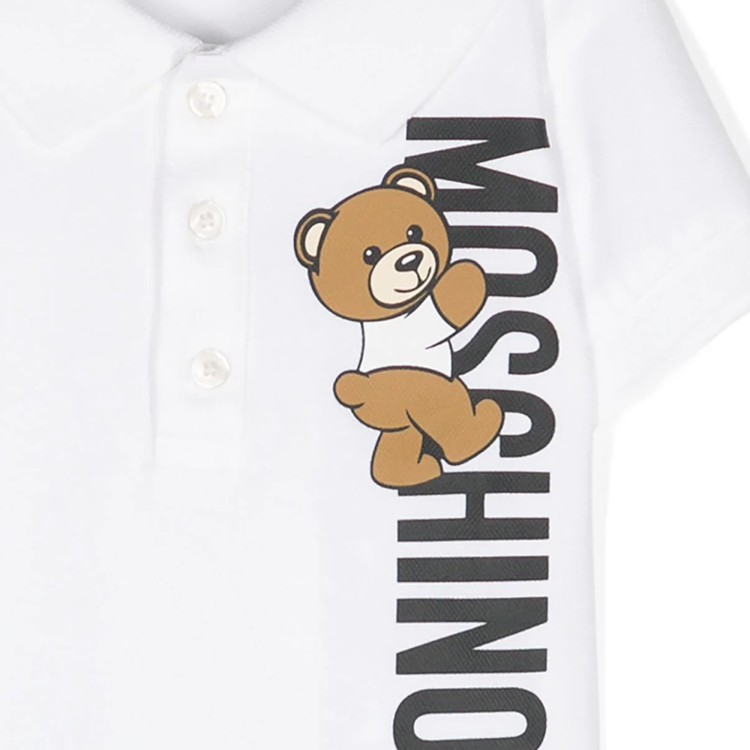 MOSCHINO Polo con stampa Teddy Bear bianco neonato