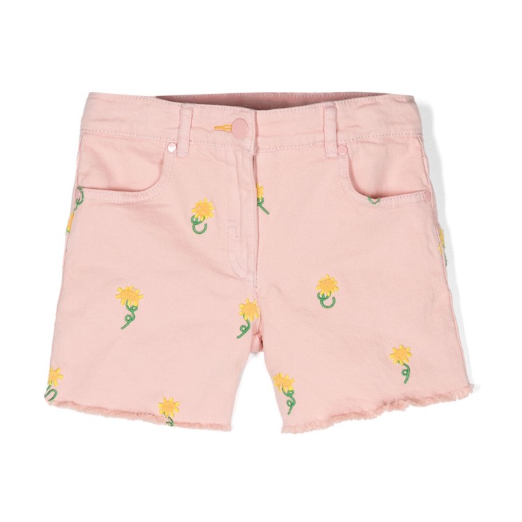 STELLA McCARTNEY Short in cotone rosa pastello ricamato bambina