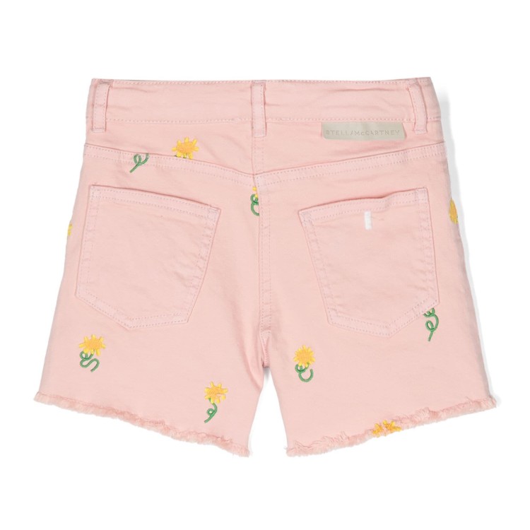 STELLA McCARTNEY Short in cotone rosa pastello ricamato bambina