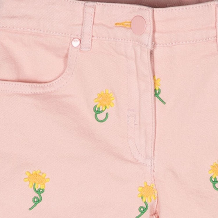 STELLA McCARTNEY Short in cotone rosa pastello ricamato bambina