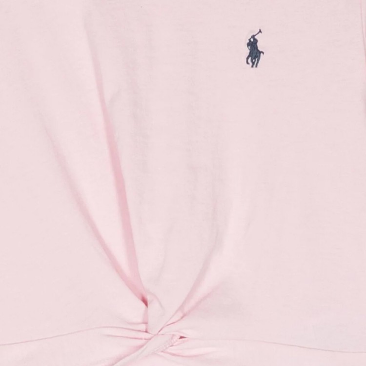 RALPH LAUREN T-shirt in cotone  con nodo rosa bambina