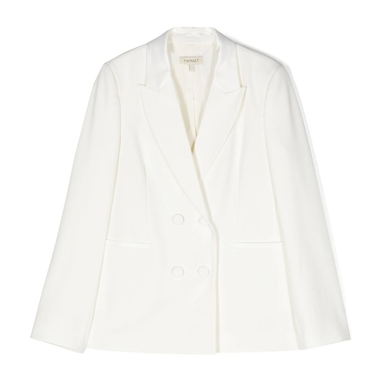 TWIN-SET Giacca blazer in crêpe con revers bianco bambina