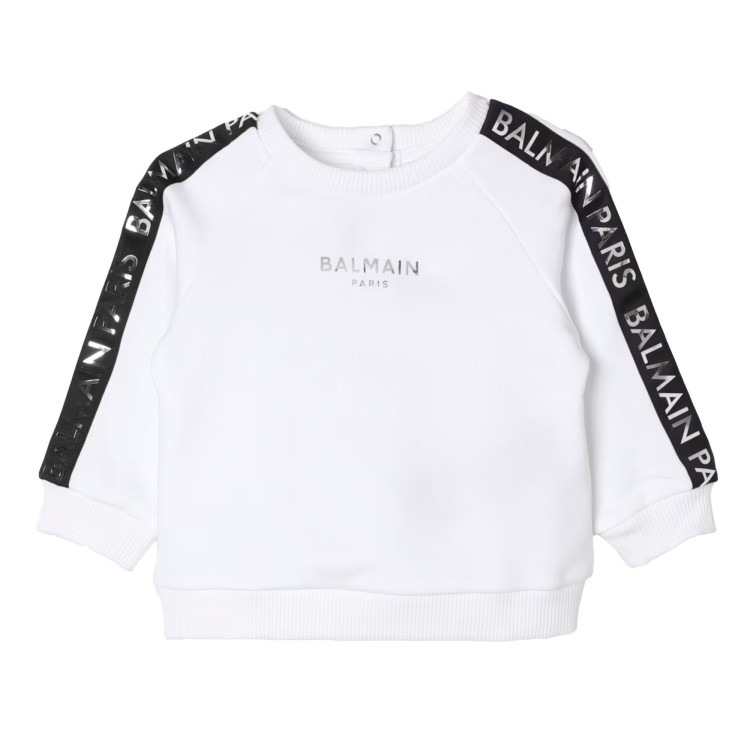 BALMAIN Maglia girocollo cotone bianco nero neonato