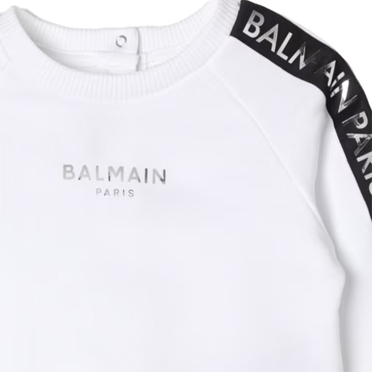 BALMAIN Maglia girocollo cotone bianco nero neonato