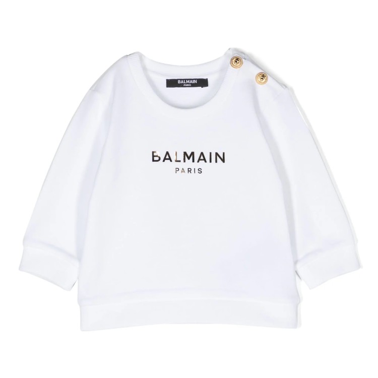 BALMAIN Felpa con logo floccato bianco neonato