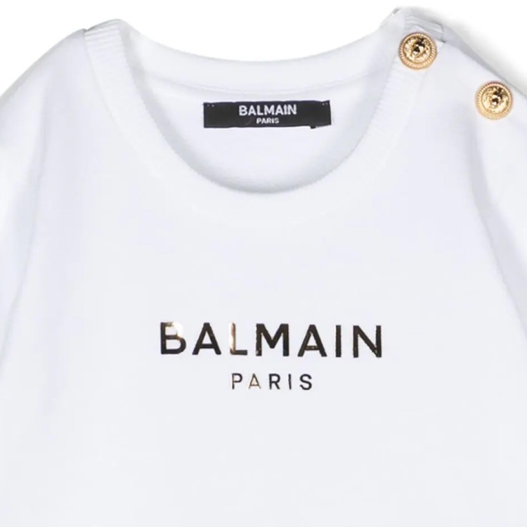 BALMAIN Felpa con logo floccato bianco neonato