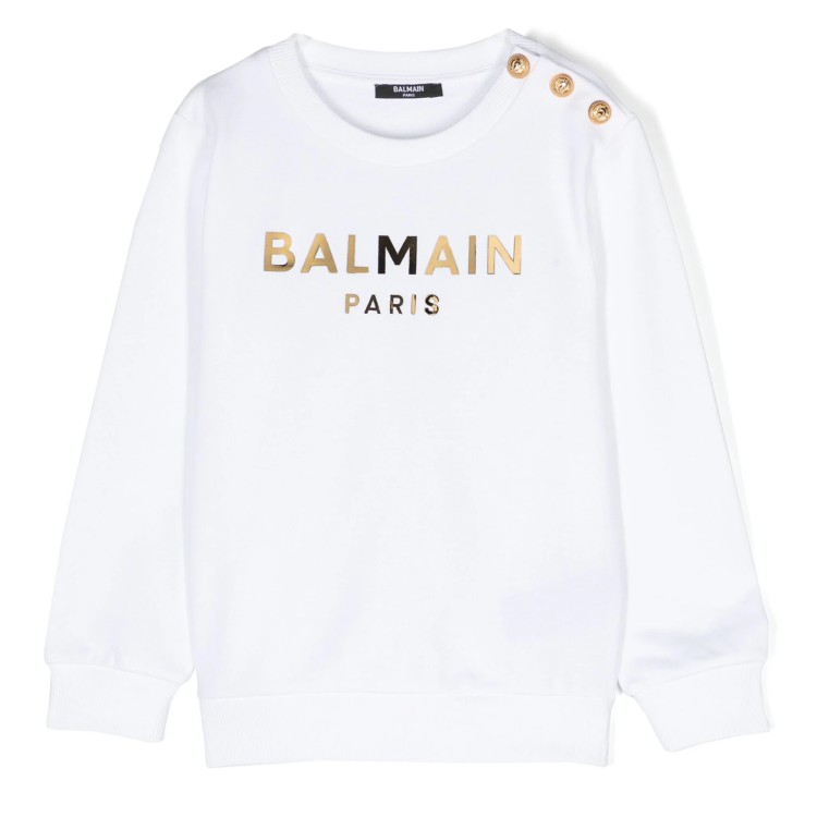 BALMAIN Felpa con applicazione bianco oro bambino