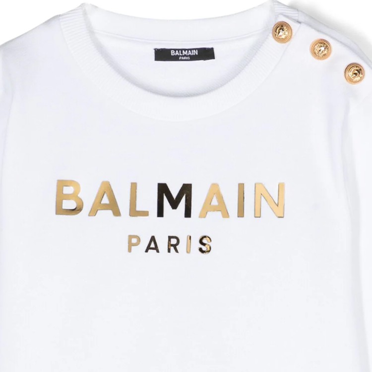 BALMAIN Felpa con applicazione bianco oro bambino