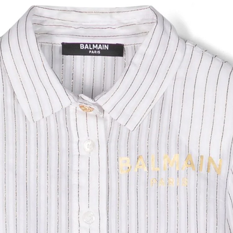 BALMAIN Camicia a righe  bianca oro con stampa bambina