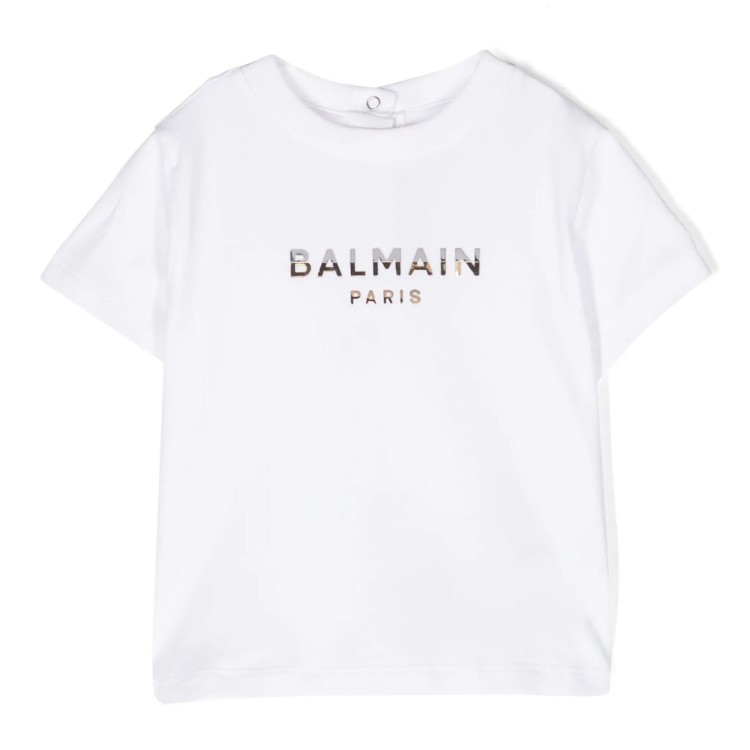 BALMAIN T-shirt con applicazione logo bianco neonato