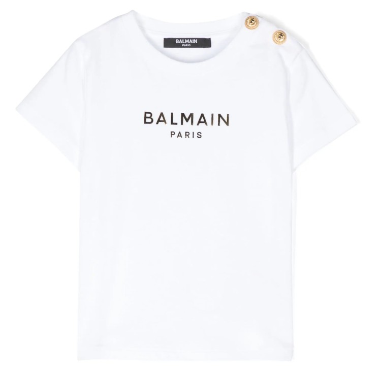 BALMAIN T-shirt con logo in rilievo bianca neonato