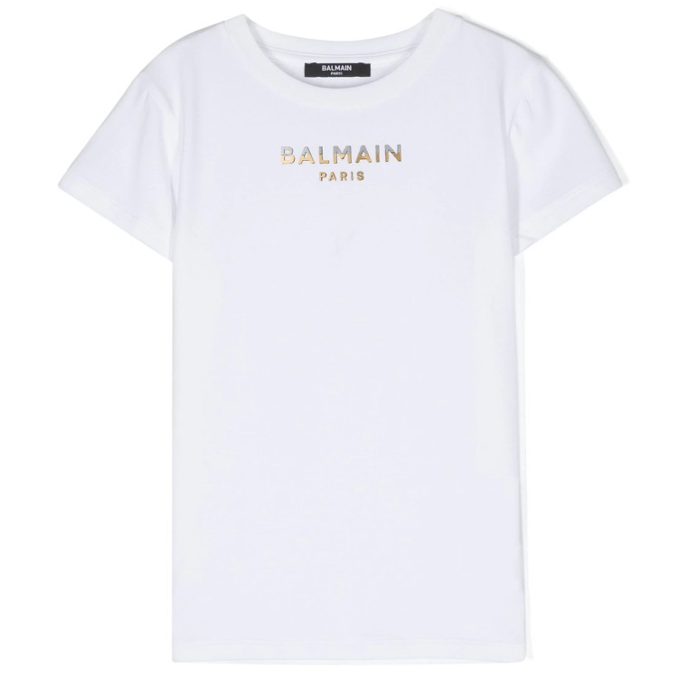 BALMAIN T-shirt con applicazione bianca bambino